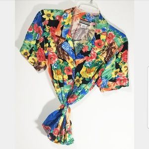 ❌ SOLD ❌Vtg 80s 90s Floral 100% Rayon Blouse